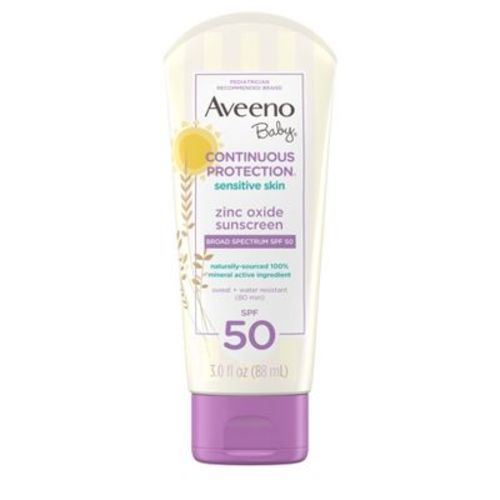 Aveeno Baby Continuous Protection Sensitive Skin Lotion Zinc Oxide Sunscreen, Broad Spectrum Spf 50 - 3 Fl Oz