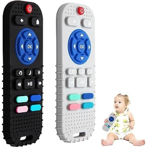 Hooku 2 Pack Silicone Teething Toys for Babies 0-6 Months, Teethers for Babies 6-12 Months, Remote Teether for Baby, Sensory Toys for Babies, Baby Chew Toys