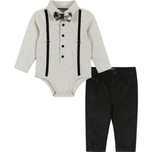 Baby Suspender Bodysuit, Pants & Bow Tie Set, 3-6M, Cream Beige