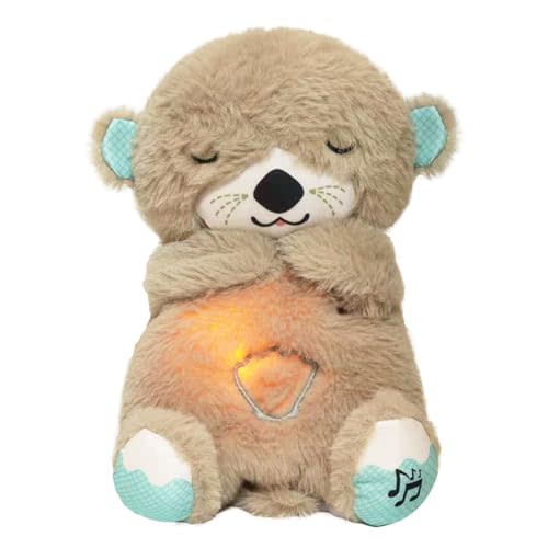 Glyrnur Baby Sound Machine Breathing Otter, Sensory Details Music Lights Rhythmic Breathing Motion Musical Baby Toy Plush for Newborns (Battery Not Includ)