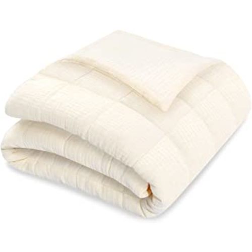 Baby Muslin Quilt Blanket,Warm and Lightweight Crib Quilt Neutral Comforter for Newborn and Toddler Boys Girls (Off-White)
