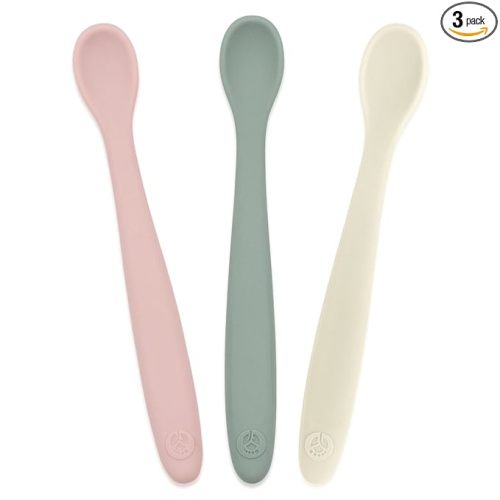 WeeSprout Silicone Baby Spoons - First Stage Infant Feeding Utensils With Soft-Tip, Bendable Kitchenware for Parent & Self-Feeding, Ultra-Durable, Dishwasher Safe, Travel Case, Set of 3