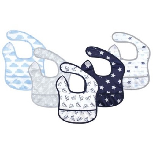 Hudson Baby Infant Boy Waterproof Polyester Bibs 5pk, Paper Airplane, Beginner
