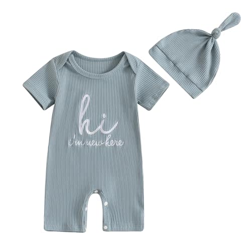 MERSARIPHY Newborn Baby Boy Girl Outfits Gender Neutral Baby Clothes Hi I'm New Here Coming Home Summer One Piece Rompers