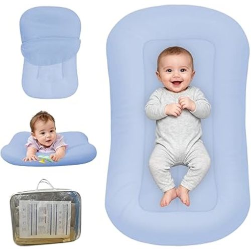 Baby Lounger for Newborn, Bionic Design Baby Lounger, Soft Organic Cotton Breathable Lounger for Infants 0-18 Months (Blue)