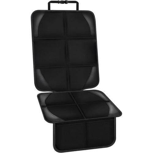 Car Seat Protector Covers - for Child Carseat mat 600d Fabric Waterproof Non Slip Thickest Padding with Storage Pockets Cushion Protectors Large Size Prevent Dirt Scratches (Black 1)
