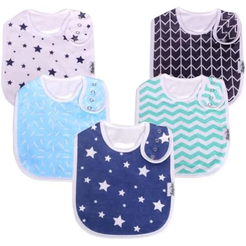 Double Layer Bandana Bibs - Thick, Multi Snaps, Organic Cotton - Soft & Absorbent - For Drooling, Teething, Feeding
