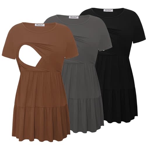 Bearsland Women’s Nursing Top 3pack Short Sleeve Scoop Neck Nursing Shirt Breastfeeding Shirts