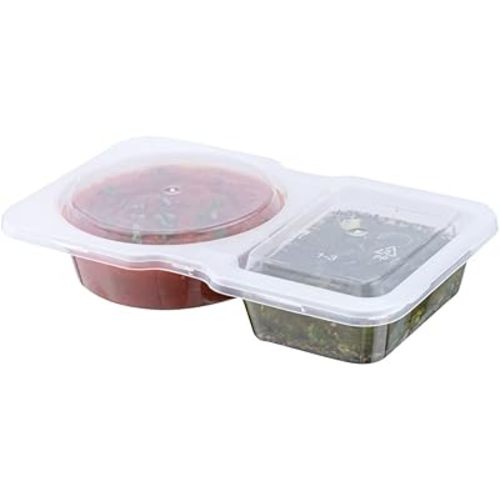 Futura 5 Ounce Snack Containers, 100 Microwavable Sauce Containers - 2 Compartments, Hinged Lid, Clear Plastic Portion Cups, For Condiments Or Dips - Restaurantware