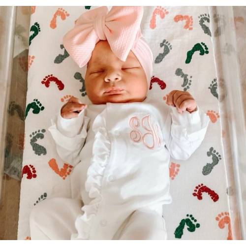 Baby girl coming home outfit, monogrammed footie, newborn clothing, girl clothing, baby shower gift, sleeper, ruffle footie