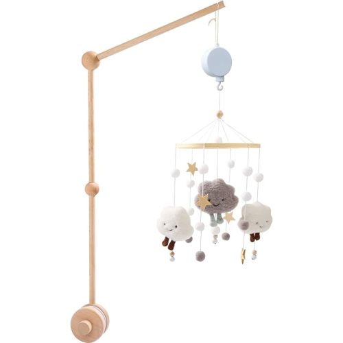 27inch Baby Crib Mobile Arm, Wooden Baby Mobile Holder Arm, Crib Baby Nursery Mobile Hanger, Adjustable Angle Height Cot Mobile Holder with Music Box for Crib Baby Bed Nursery Decor