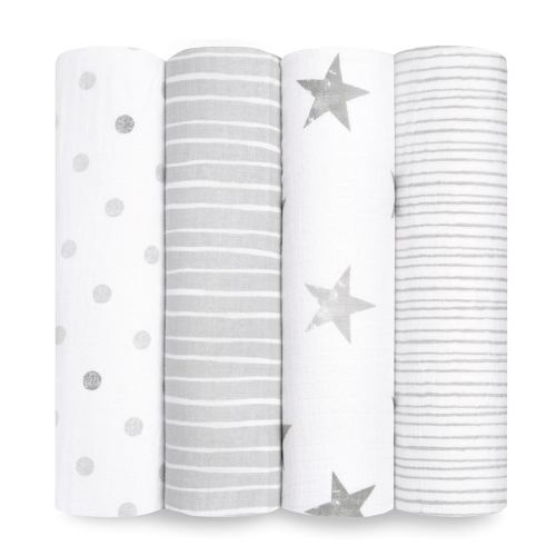 aden + anais Essentials Muslin Swaddle Blankets for Baby Girls and Boys, Newborn Receiving Blanket for Swaddling, 100% Cotton Baby Swaddle Wrap, 4 Pack, Dusty