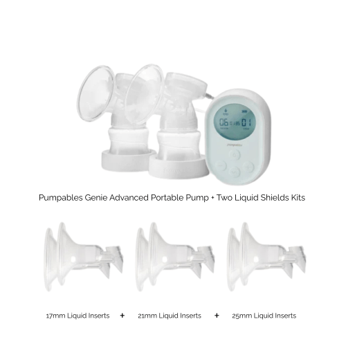 Genie Advanced Portable Breast Pump + Liquid Shields (2) + Inserts (17mm,21mm,25mm)