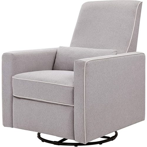 DaVinci Piper Upholstered Recliner and Swivel Glider in Grey with Cream Piping, Greenguard Gold & CertiPUR-US Certified - Grey With Cream Piping