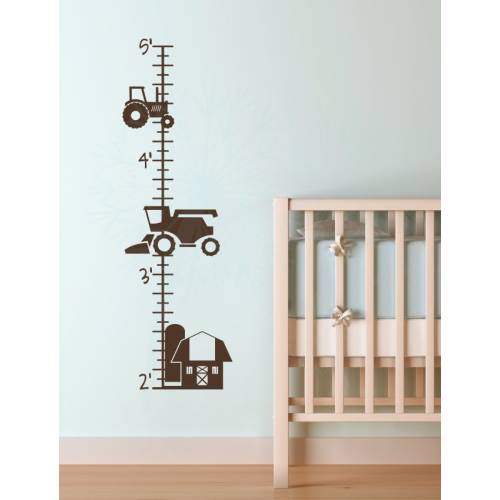 Height Ruler Wall Decals Vinyl Stickers Farming Barn Tractor Growth Chart Wall Art for School Kids Bedroom Farm Nursery Decor Baby Gift