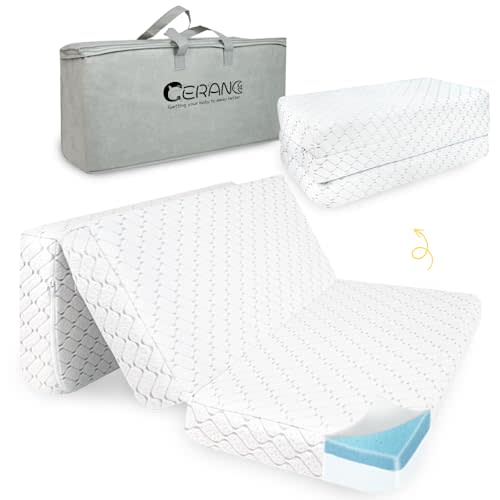 Trifold Pack and Play Mattress, 38x26 in, Travel Mattress with Removable Cover Carry Bag，Dual-Sided Memory Foam for Baby Toddler