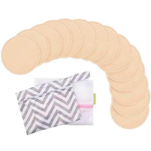 Reusable Nursing Pads for Breastfeeding, 14-Pack - 4-Layers Viscose Derived from Bamboo Nursing Pads, Breastfeeding Pads, Washable Breast Pads, Absorbent Maternity Pads,Nipple Pads(Bare Beige,L 4.8")
