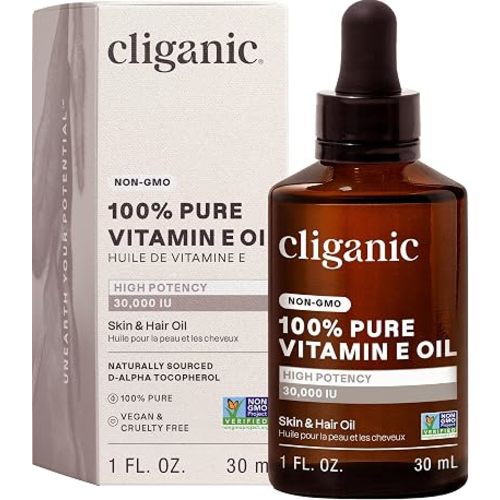 Cliganic Pure Vitamin E Oil for Skin, Scars, Face & Hair, 30,000 IU, 1oz