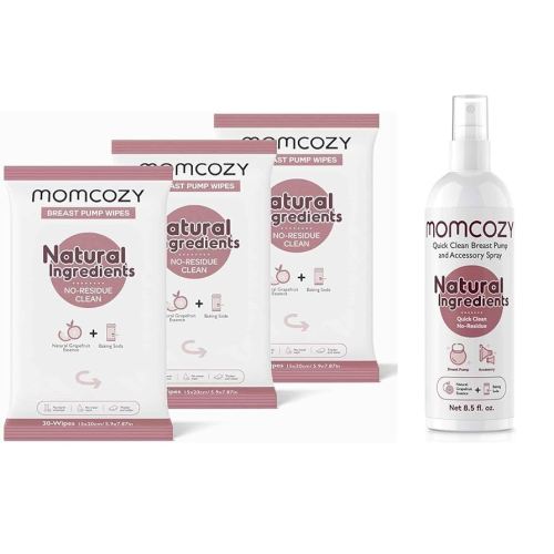 Momcozy Natural Breast Pump Wipes & Momcozy Breast Pump Cleaner Spray