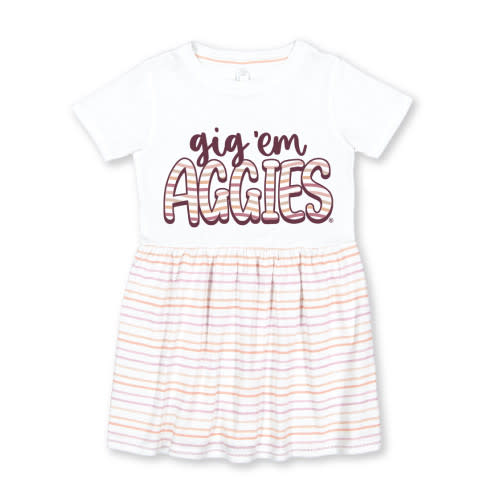 Infant Gig 'Em Striped Dress - White - The Warehouse at C.C. Creations