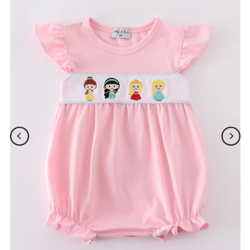 Pink princess embroidery girl bubble – Abby & Evie 6month