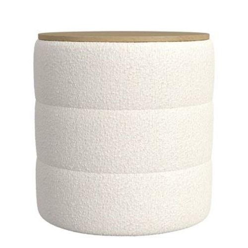 Homepop Channeled Boucle Storage Ottoman With Wood Top Cream: Upholstered Footstool, No Assembly Required