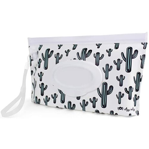 Itzy Ritzy Travel Wipes Case - Reusable Wipe Pouch – Take & Travel Pouch Holds Up To 30 Wet Wipes, Includes Silicone Wristlet Strap, Cactus