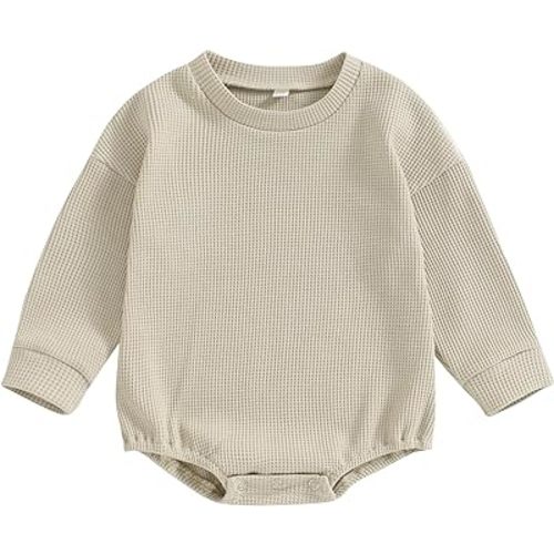 Baby Boy Girl Crewneck Sweatshirt Romper Waffle Knit Long Sleeve Bubble Romper Oversized Sweater Bodysuit Tops