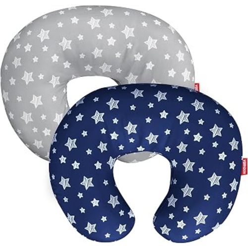 2 Pack Nursing Pillow Cover, Snug Fits Boppy Nursing Pillows, Breastfeeding Nursing Pillow Slipcovers Super Soft, for Breastfeeding Moms, Navy & Gray Star