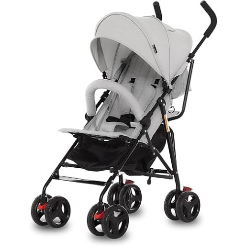 Dream On Me Vista Moonwalk Baby Stroller in Light Gray, Lightweight Infant Stroller with Compact Fold, Multi-Position Recline Umbrella Stroller with Canopy, Extra Large Storage and Cup Holder