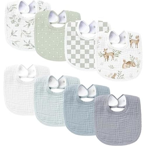 Konssy Muslin Baby Bibs 8 Pack Baby Bandana Drool Bibs Cotton for Unisex Boys and Girls, Soft Absorbent Set for Teething and Drooling