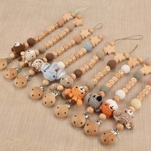 Personalized Dummy Clip with Crocheted Animal | Custom Baby Name Pacifier Clip