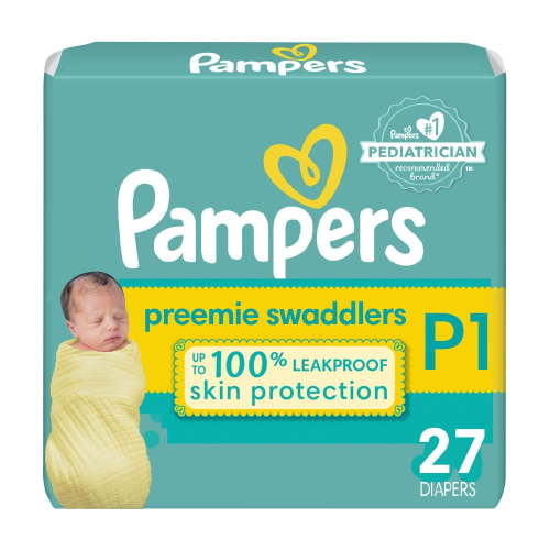 Pampers Baby Diapers - Swaddlers - Size P1, 27 Count, Ultra Absorbent Disposable Preemie Diaper C3