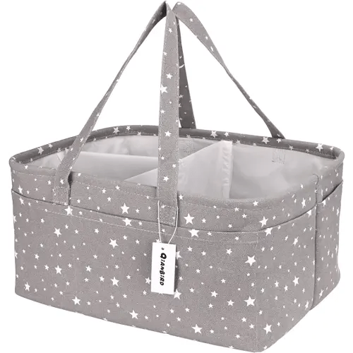 QiANBiRD Baby Diaper Caddy Organizer-Extra Large Portable Diaper Caddy Basket-Diaper Organizer Caddy-Diaper Holder Tote Bag for Changing Table Newborn Registry Baby Shower Basket for Diapers & Wipes…