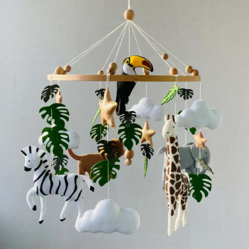 Handmade Baby Safari Mobile with Realistic African Animals | Newborn Shower Gift