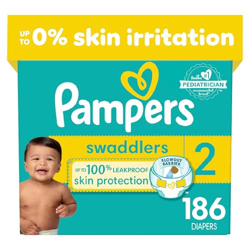 Pampers Swaddlers Diapers - Size 2, One Month Supply (186 Count), Ultra Soft Disposable Baby Diapers