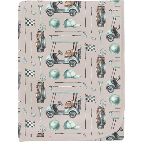 KicKee Print Swaddle Blankets, Silky Soft Baby Blanket, Sized 40” x 29” (Latte Golf - One Size)