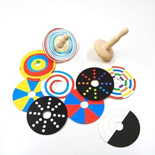 Shumee Handmade Wooden Spin Tops - 2Pcs & Patterns | Fun Party Favors | Wood Spin Tops for Kids | Sensory Toys | Birthday Gift | Colorful Wooden Gyroscopes | Fidget Spinner | Travel Friendly Toys