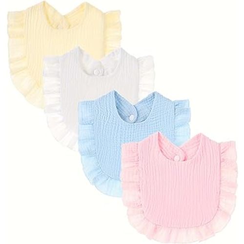 4 Pack Solid Muslin Baby Bibs Baby Bandana Drool Bibs Absorbent Cotton Bibs For Unisex Boys Girls