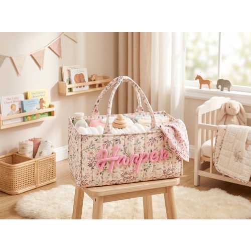 Baby Diaper Caddy New Mom Gift, Custom Name Baby Storage Basket, Personalized Nursery Organizer