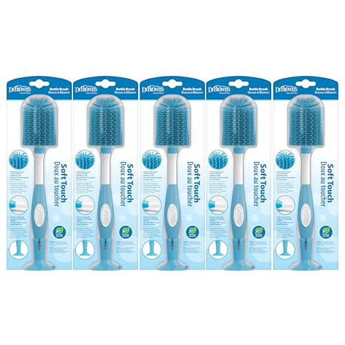 Dr. Brown's Soft Touch No Scratch Baby Bottle Cleaning Brush Nipple Cleaner with Stand and Storage Clip, BPA Free, Blue 1-Pack (Pack of 5)