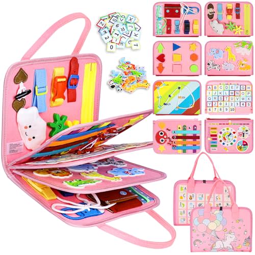 Esjay Toddler Busy Board Montessori Toys for Girls, Sensory Book Educational Activities for Learning Fine Motor Skills, Birthday Gifts for Girls Toddlers, Travel Toys for Airplane Car, Fairy Horse