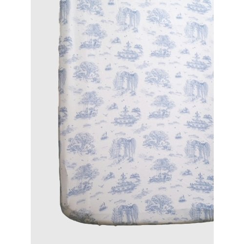 The Gilded Bird Spring Toile Blue Fitted Crib Sheet