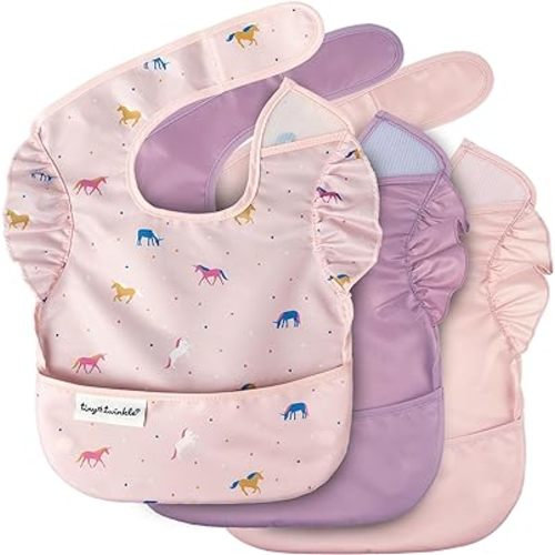 Tiny Twinkle Mess-Proof Baby Bib - Waterproof Bib for Baby Boy or Girl - PFAS, PVC, BPA, Phthalate Free - Baby Food Bibs