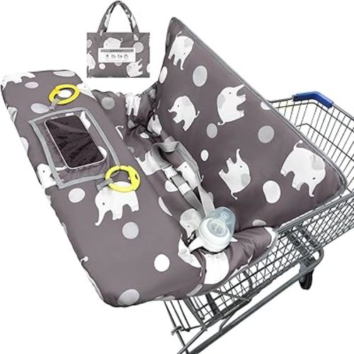 Basumee Shopping Cart Cover for Baby High Chair Covers for Restaurant Seat Grocery Cart Cover for Babies Girl Boy Cart Covers with Storage Pouch Baby Shopping Cart Cover, Dark Gray