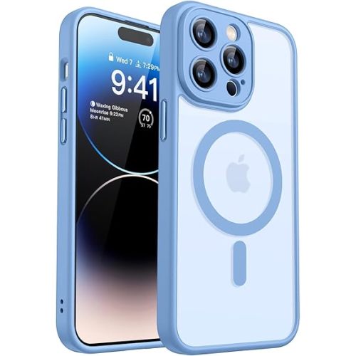 CANSHN Magnetic Case for iPhone 14 Pro with Full Camera Protection [Compatible with Magsafe] [Translucent Matte] Protective Phone Case, Sky Blue