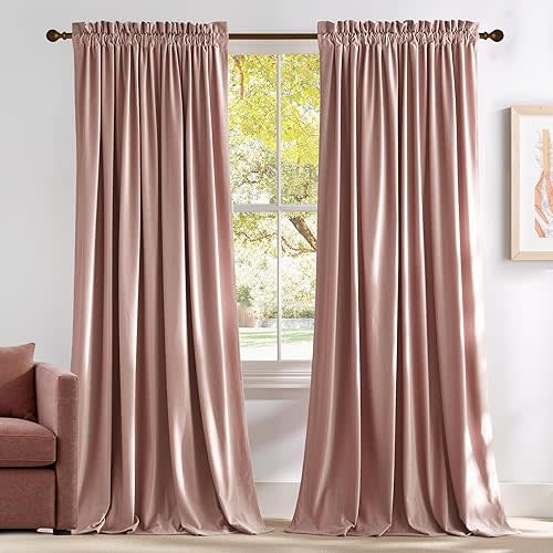 NICETOWN Dusty Pink Velvet Curtains and Drapes for Bedroom， Home Decor Panels for Home Theatre/Film Room/Stage (Set of 2， Rod Pocket Design， 84 inches Long)