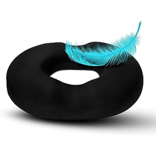 Donut Pillow Seat Cushion Orthopedic Design| Tailbone & Coccyx Memory Foam Pillow | Relieve Pain and Pressure for Hemorrhoid, Pregnancy Post Natal, Surgery, Sciatica (Black)