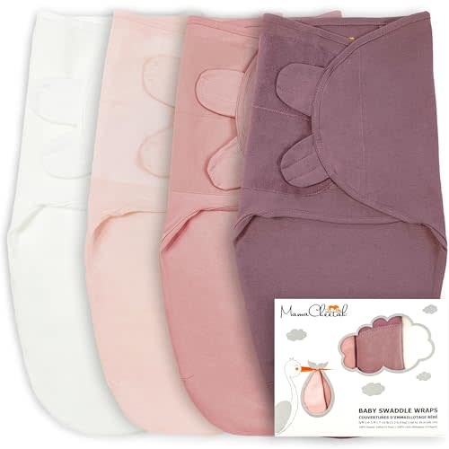Mama Cheetah Baby Swaddle Sack, Organic Cotton Swaddle Blanket, Adjustable Swaddle Sleep Sacks, Easy Swaddles for Boy Girl 0-3 Month, Baby Essentials, 4-Pack