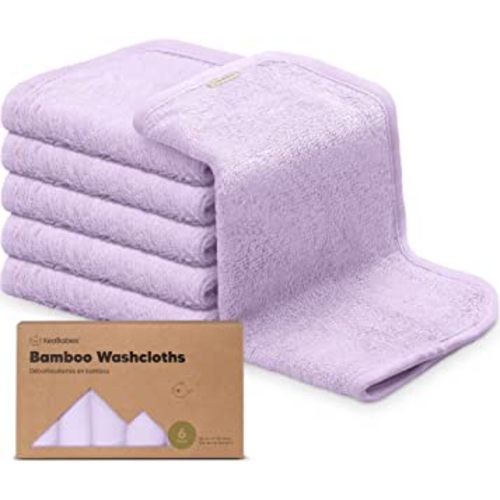 6-Pack Organic Baby Washcloths - Soft Bamboo Washcloth, Baby Wash Cloths, Baby Wash Cloth for Newborn, Kids, Baby Towels, Baby Bath Essentials, Face Towel, Face Cloths for Washing Face (Soft Lilac)